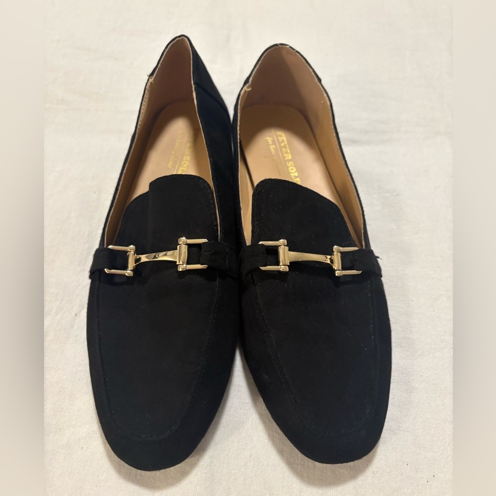 Black Loafers with Gold Detail